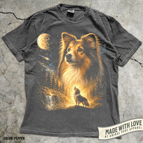 Sheltie dog howling moon - dog,